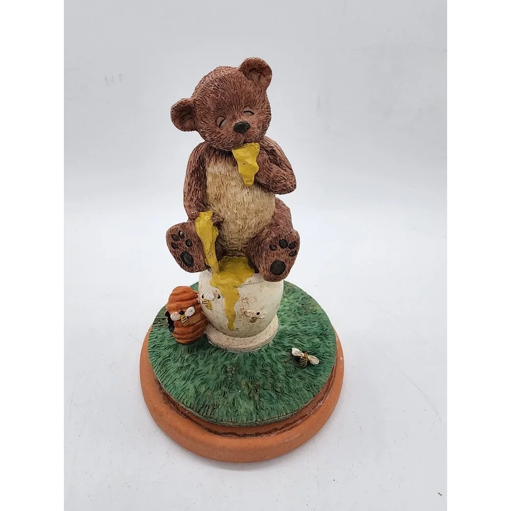 Vintage Handcrafted Teddy Bear Honey Pot Terracotta Cookie Stamp with 3D Handle